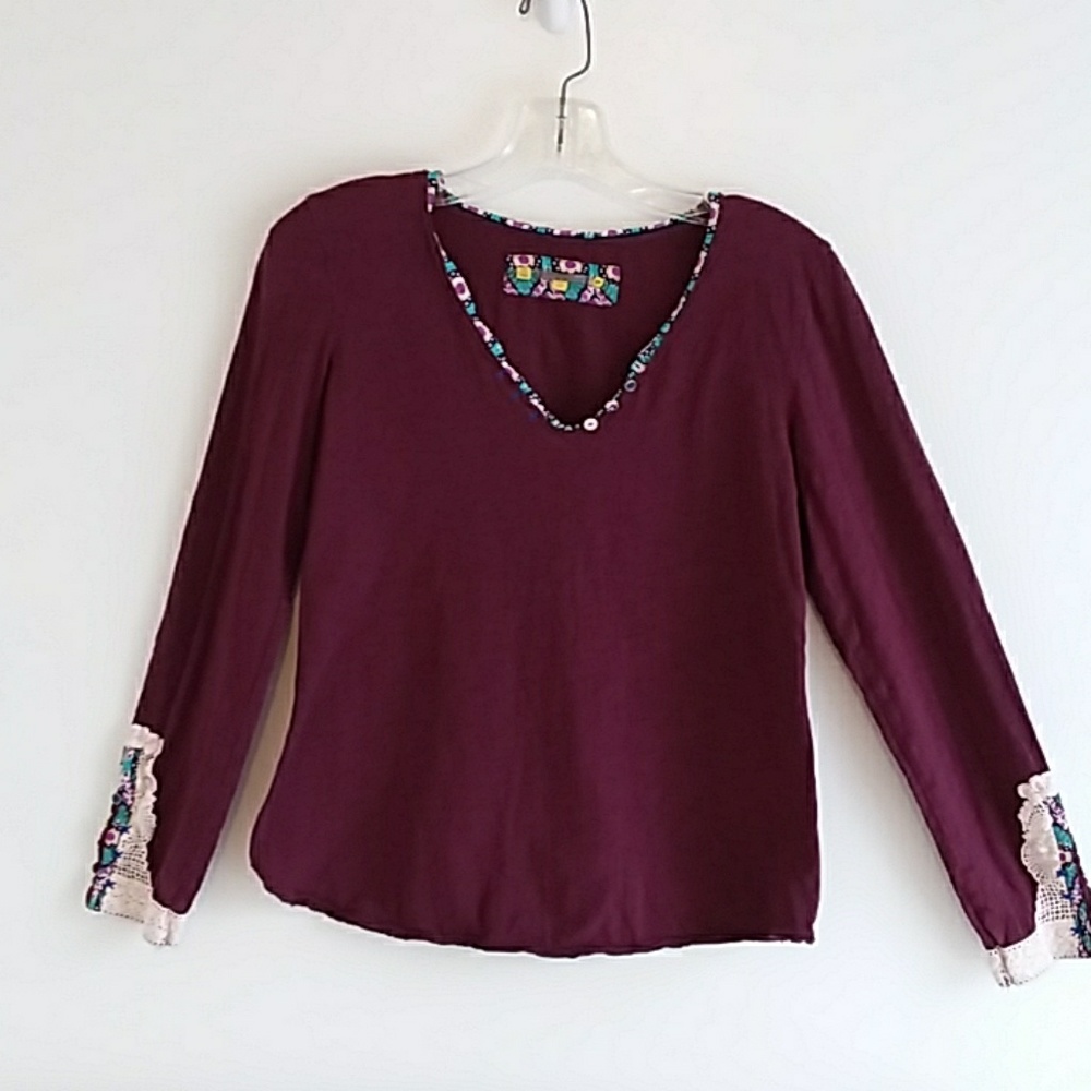 Anthropologie Little Yellow Button Top w/ Crochet